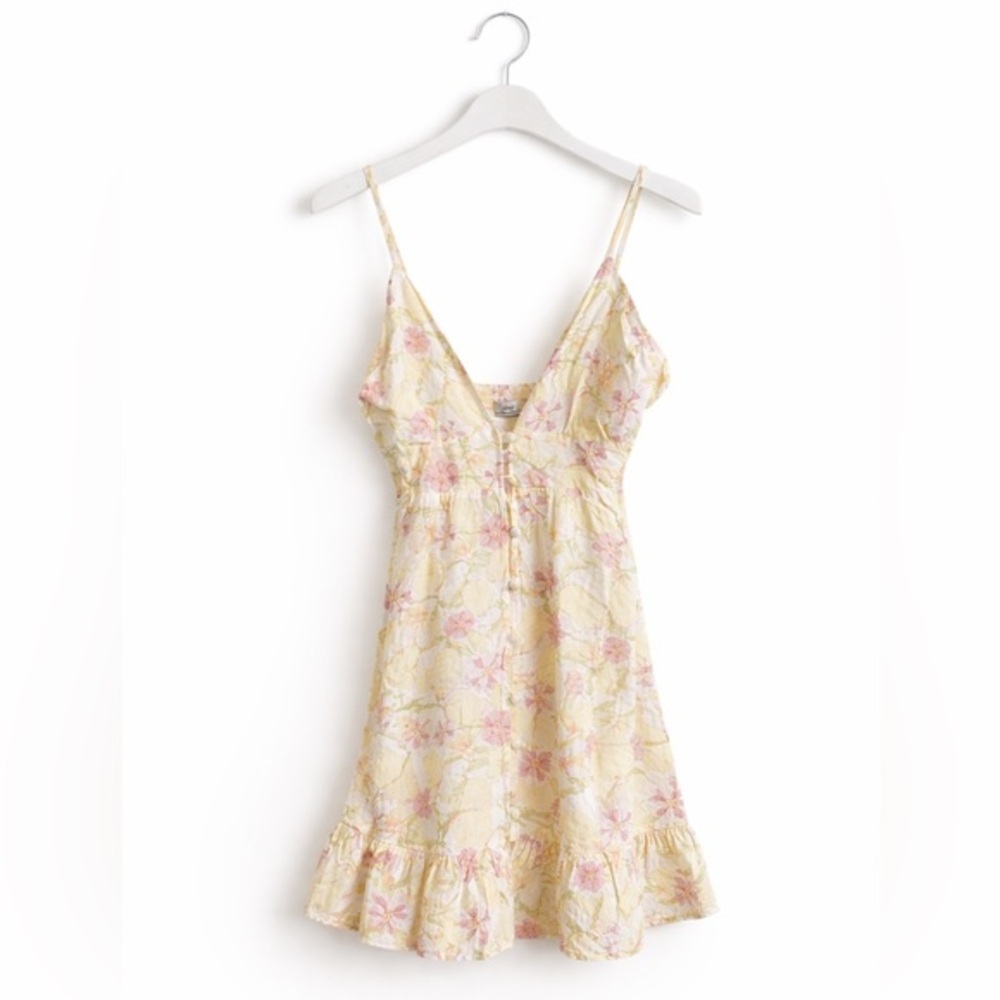NWT MAAJI Dress Amarillo Mini Sz Large‎ Lemons Ruffle Floral Buttons Beach Ditzy